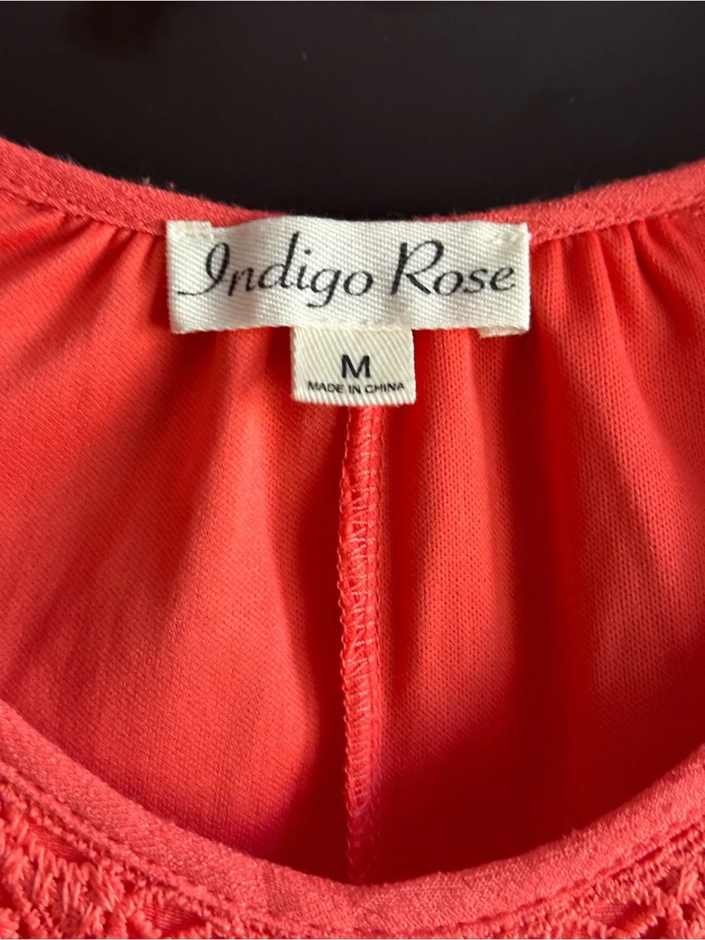 Indigo Rose Coral Crochet V-Neck Boho Tunic Dress. Size Medium